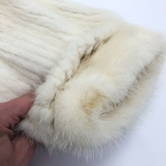 Women's Vintage White Saga USA Mink Fur Jacket Ribbed Size M Pockets KOREA Made - Picture 9 of 10
